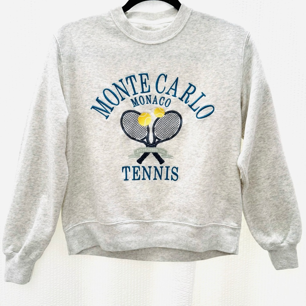 Abercrombie & Fitch Gray Boyfriend Crewneck Tennis Graphic Sweatshirt Size XXS